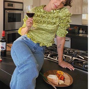 Tach Clothing - Raissa Satin Top - Green Lime - NTW - Size Large